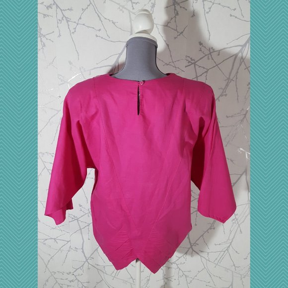 Carry Back Ltd. VTG Pink Abstract Printed Applique Batwing Blouse - Picture 3 of 4